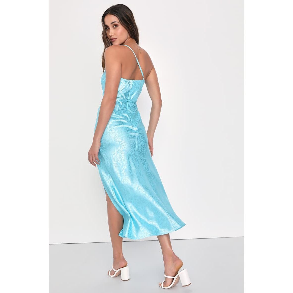 Other Lulus Blue Floral Jacquard One-Shoulder Midi Dress Sz M Size M / US 6-8 / IT 42-44 - 3 Thumbnail