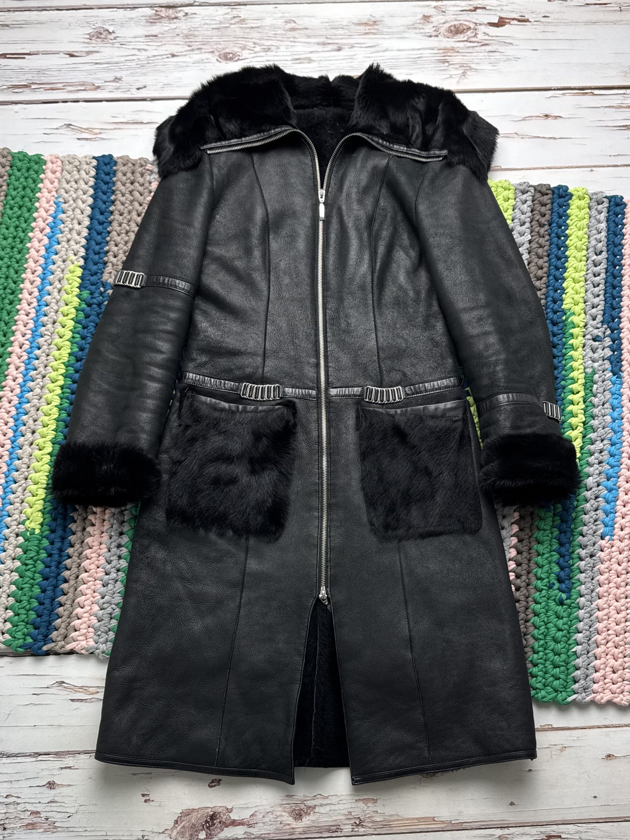 Vintage Vintage Black Sheepskin Leather Coat Long Zip Size S / US 4 / IT 40 - 5 Thumbnail