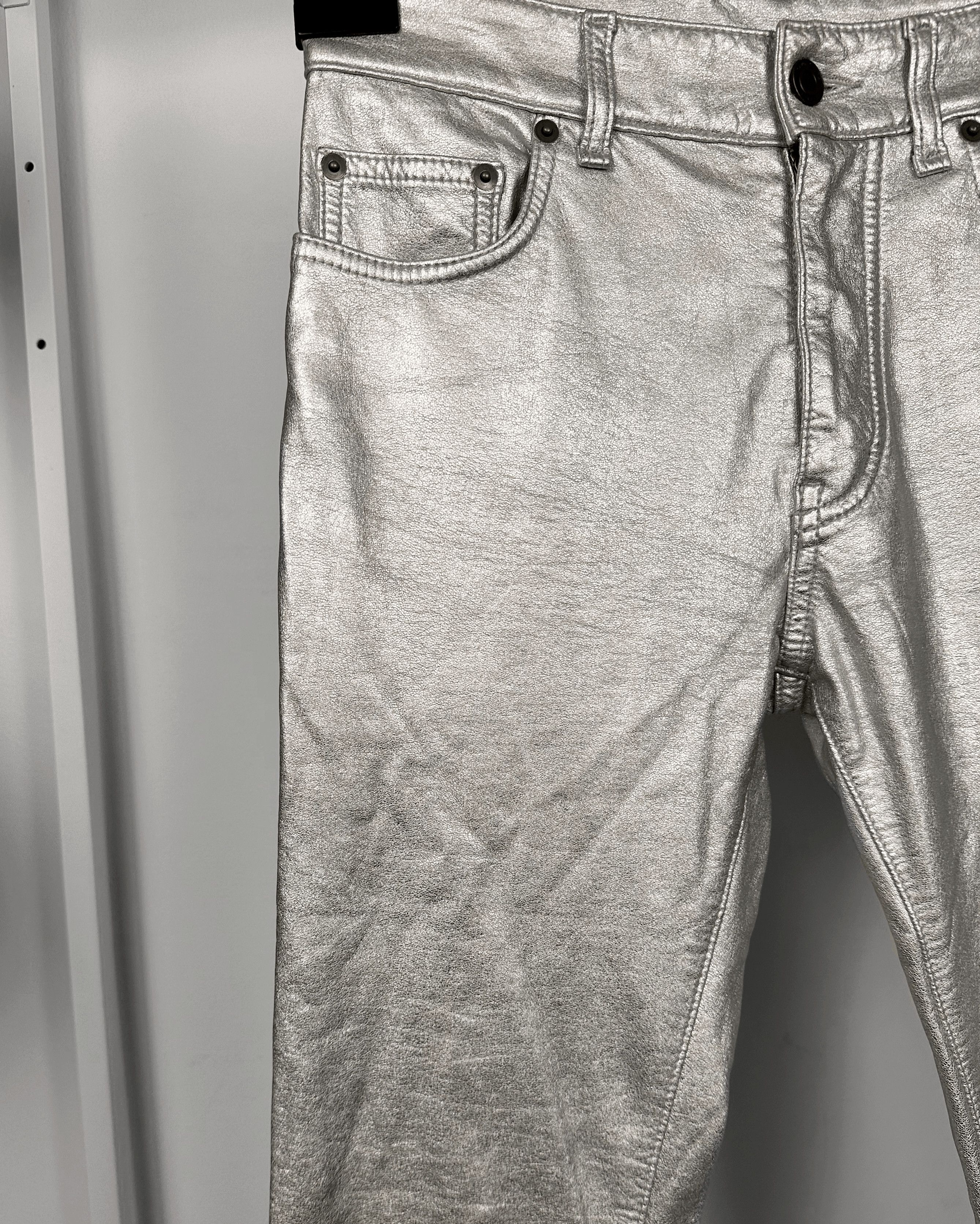 Hedi Slimane × Saint Laurent Paris Saint Laurent Paris Silver Sample Faux Leather Pants Size US 28 / EU 44 - 5 Thumbnail