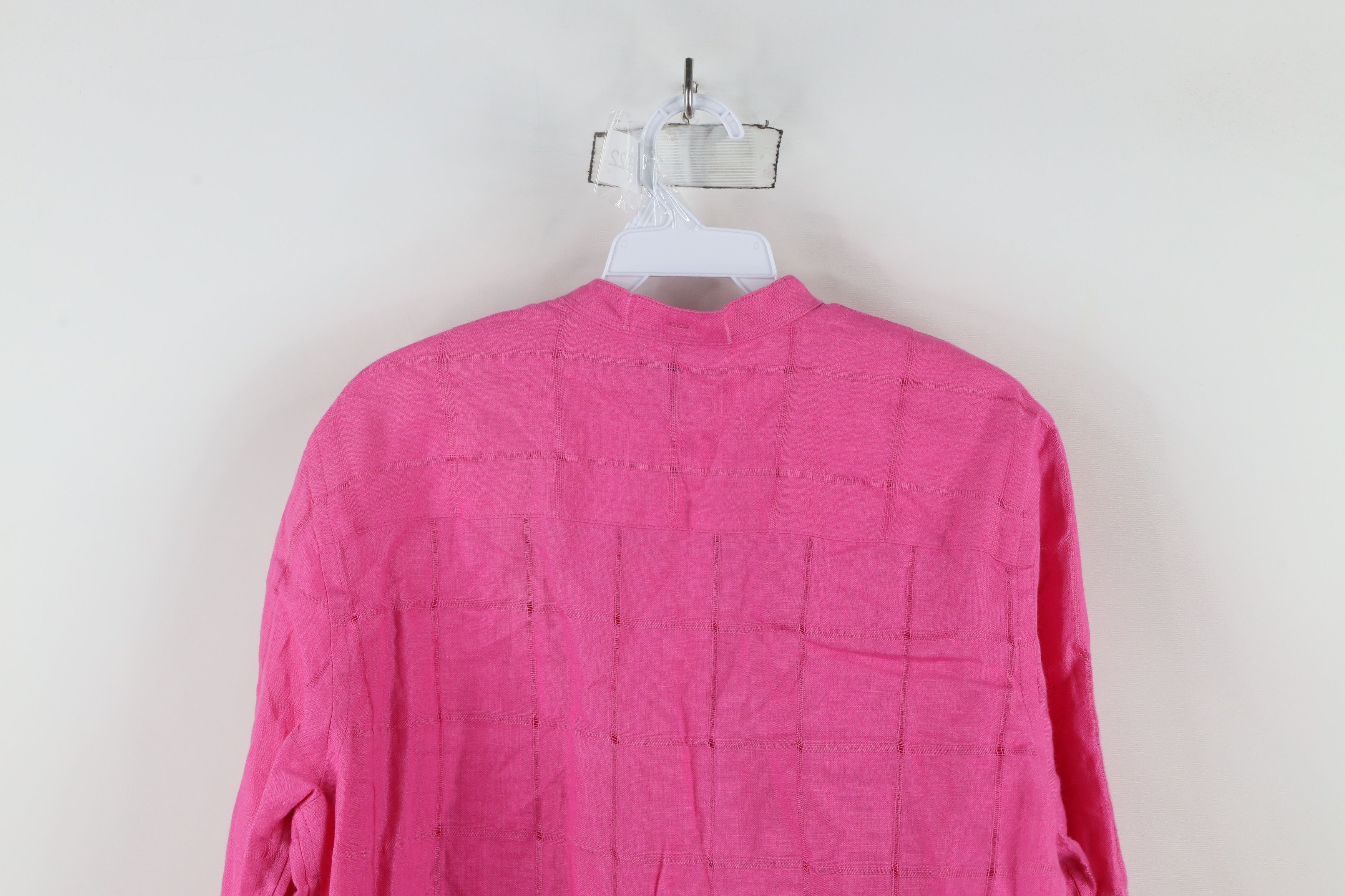 Ralph Lauren × Vintage Vintage 90s Ralph Lauren Linen Band Collar Button Shirt Pink Size L / US 10 / IT 46 - 12 Thumbnail