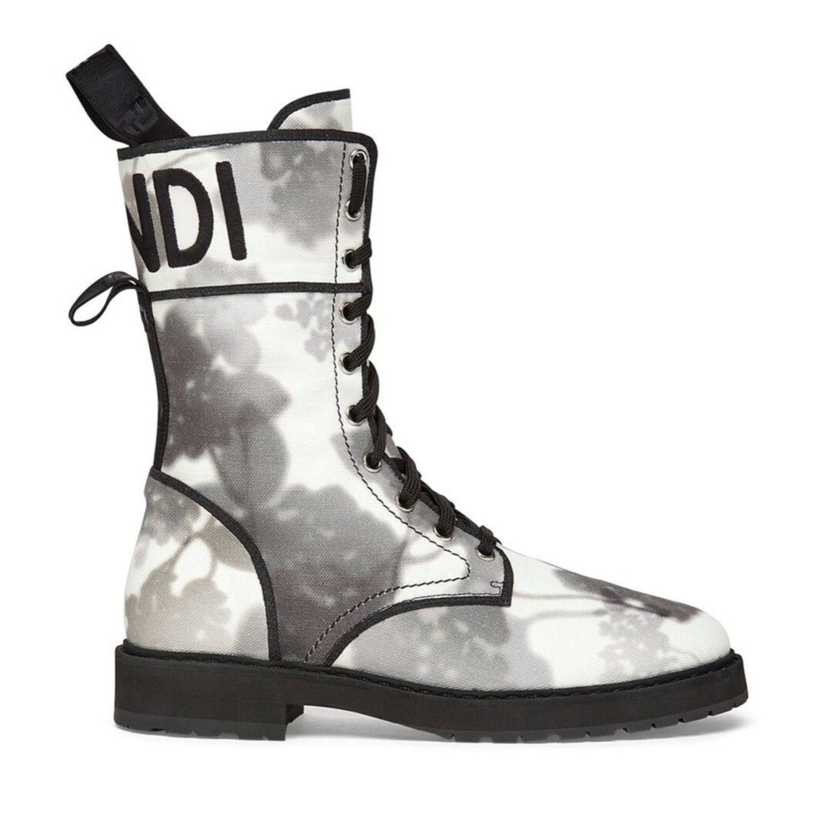 Fendi Black Grey White Tie Dye Canvas Combat Biker Boot - Main Image