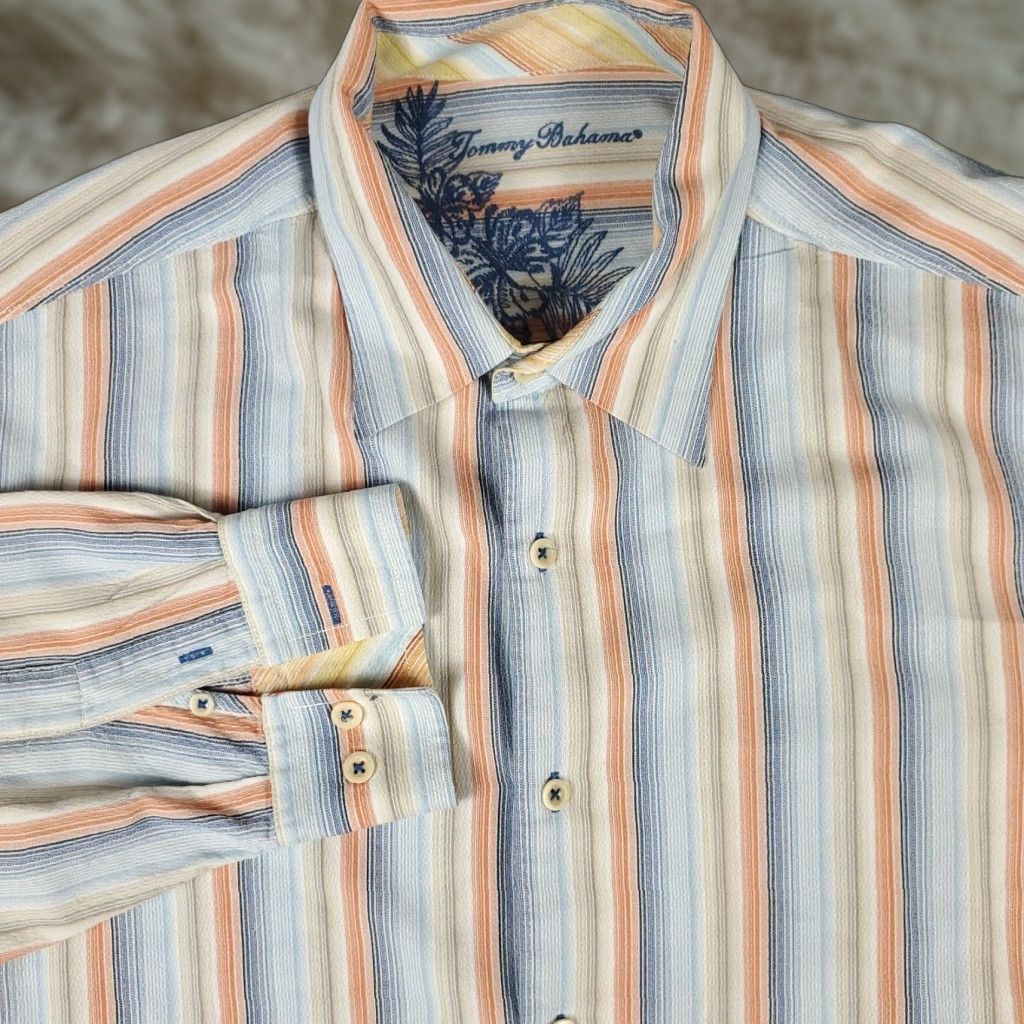 Tommy Bahama VINTAGE Tommy Bahama Shirt Mens Large Blue Striped Lyocell Button-Up Long Sleeve - Men's Casual Formal Resort Size US L / EU 52-54 / 3 - 1 Thumbnail