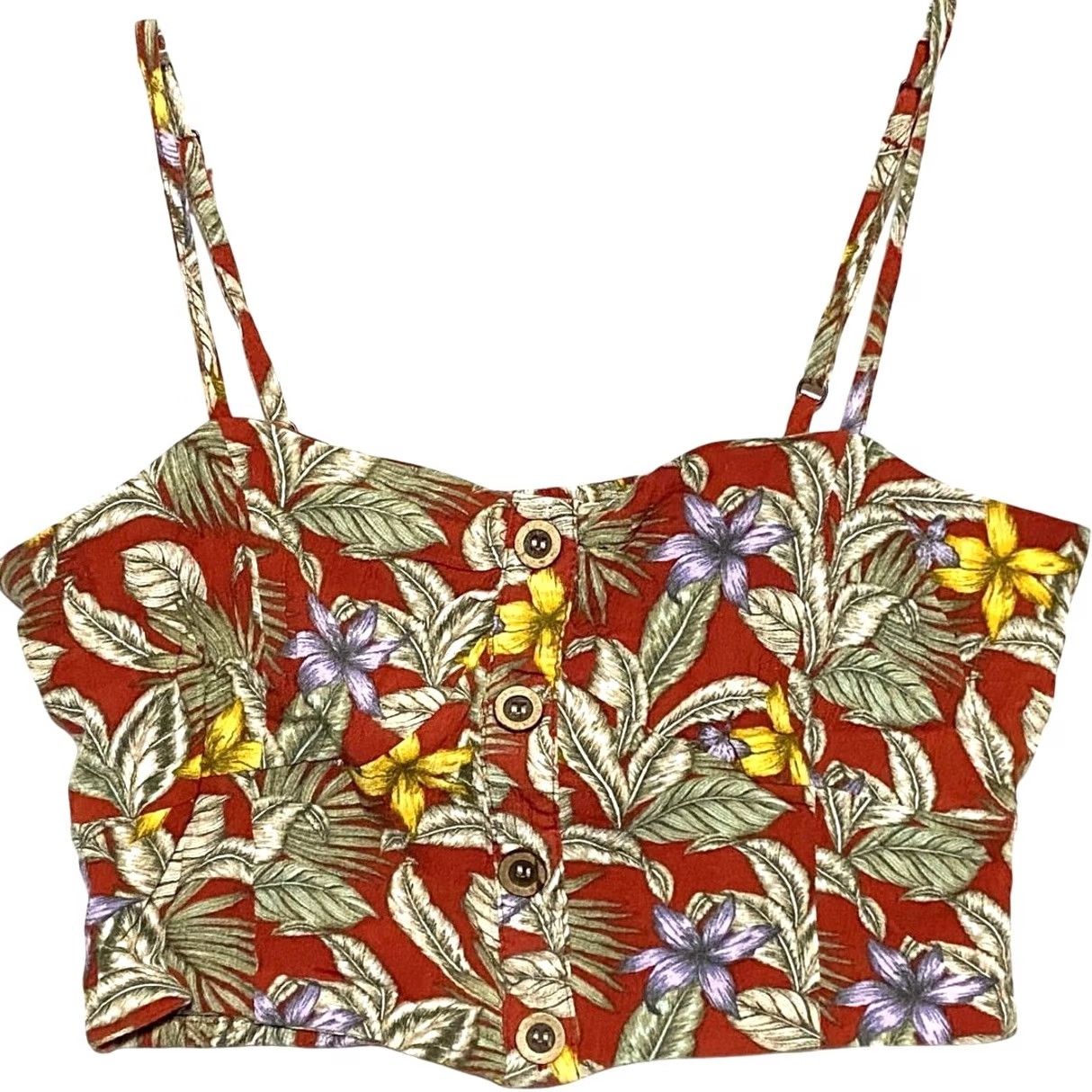 Vintage Aéropostale Tropical Button Midi Skirt Cami Crop Top Set M Boho Hawaiian Resort Skirt Tank Floral Beach Womens Set Size M / US 6-8 / IT 42-44 - 2 Thumbnail