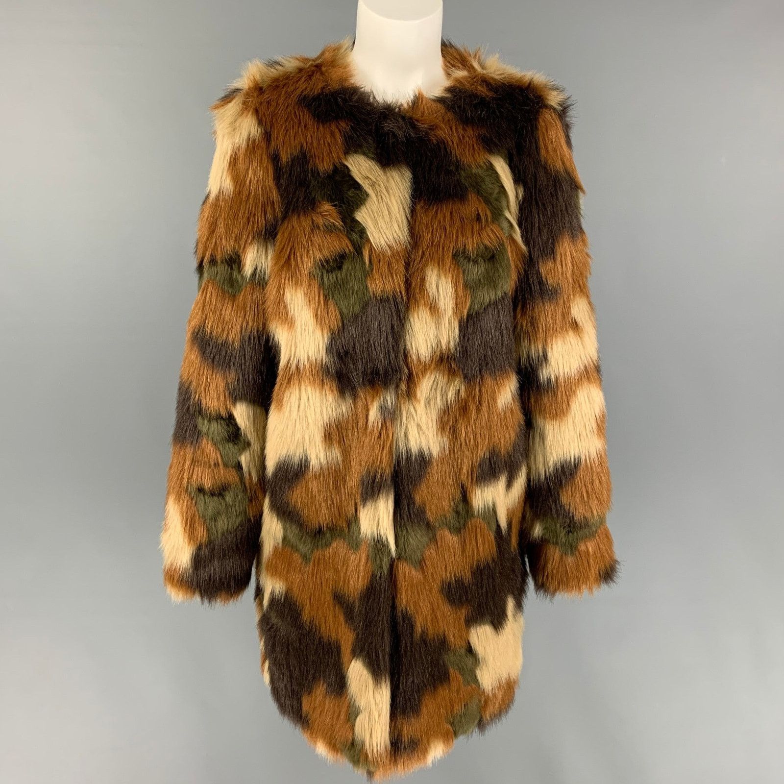 Michael Kors Size M Tan Brown Polyester Textured Collarless Coat Size M / US 6-8 / IT 42-44 - 1 Thumbnail