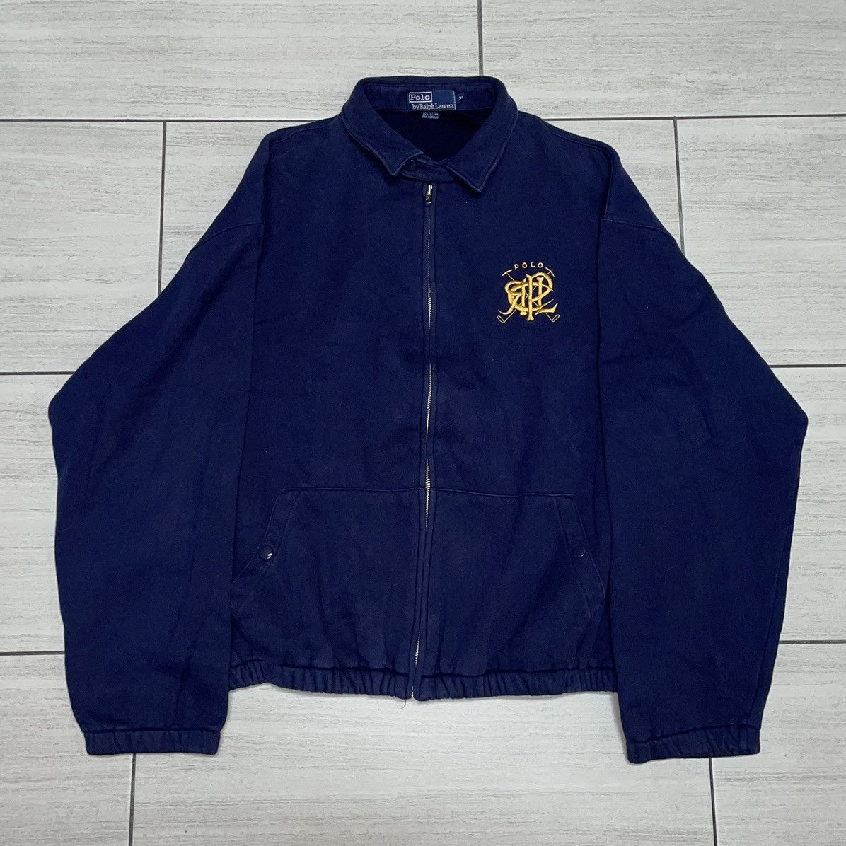 Polo Ralph Lauren × Vintage Polo Ralph Lauren 90s Zip Up Scribble Gold Size US XL / EU 56 / 4 - 1 Thumbnail