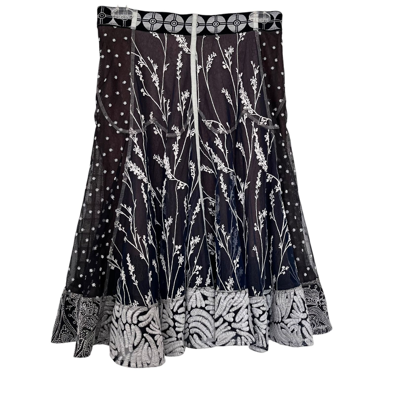 Other Byron Lars Black Navy Floral Embroidered Tulle Midi Skirt Size 26" / US 2 / IT 38 - 2 Thumbnail