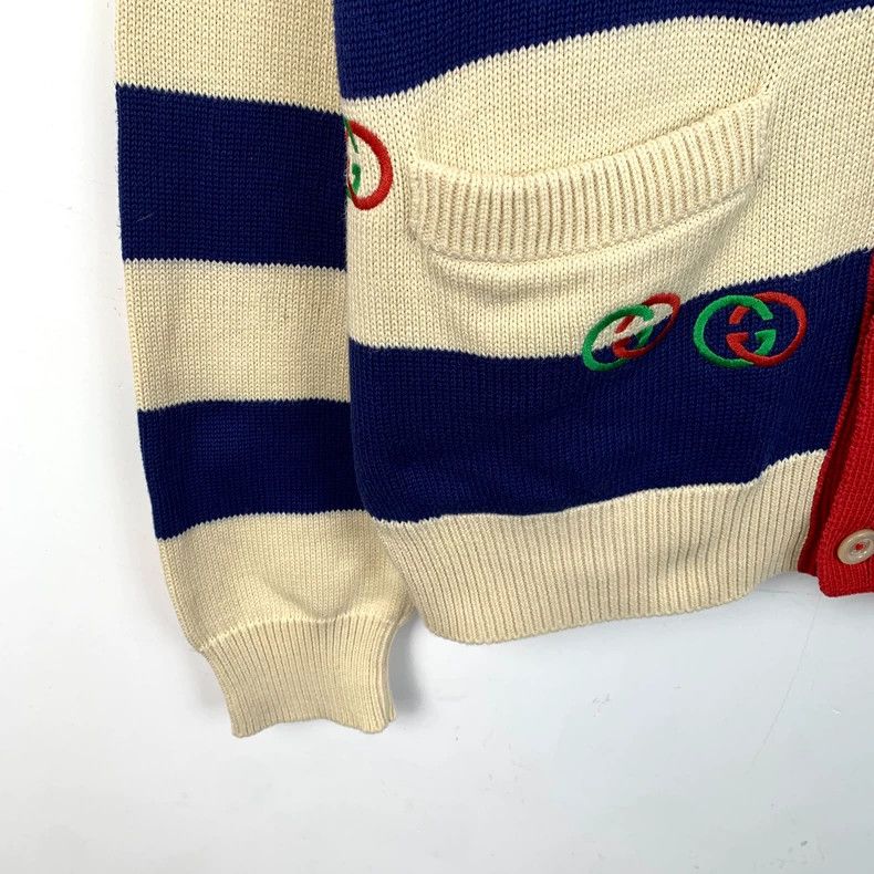 Gucci Gucci Color-blocked double G embroidered striped cotton V-n Size US S / EU 44-46 / 1 - 4 Thumbnail