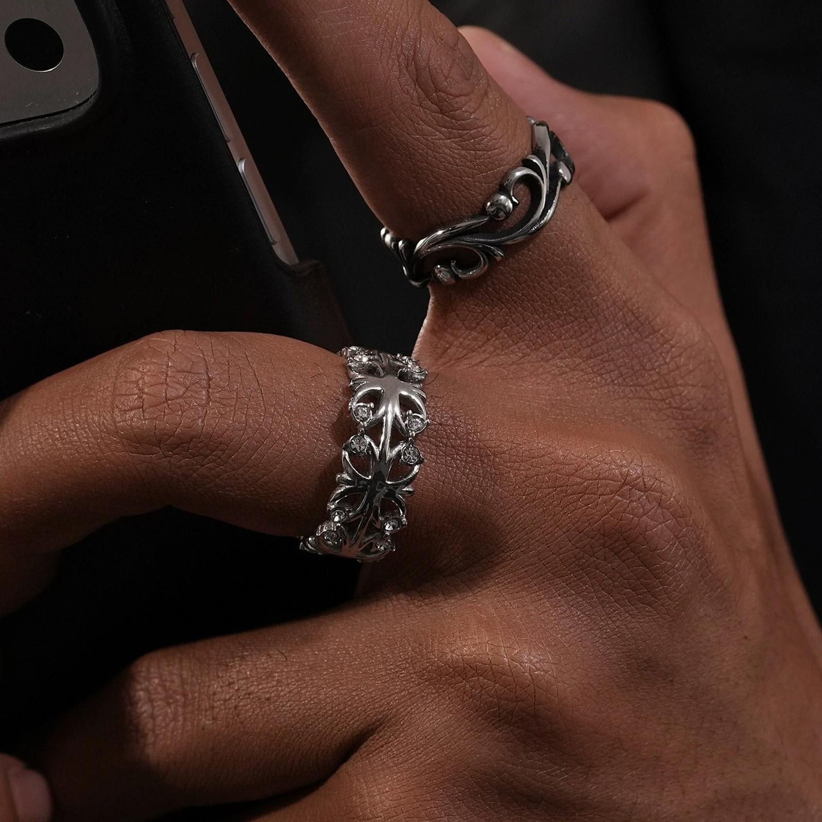 Jewelry Silver Gothic Floral Cross Ring, Men's Statement Ring Size ONE SIZE - 3 Thumbnail