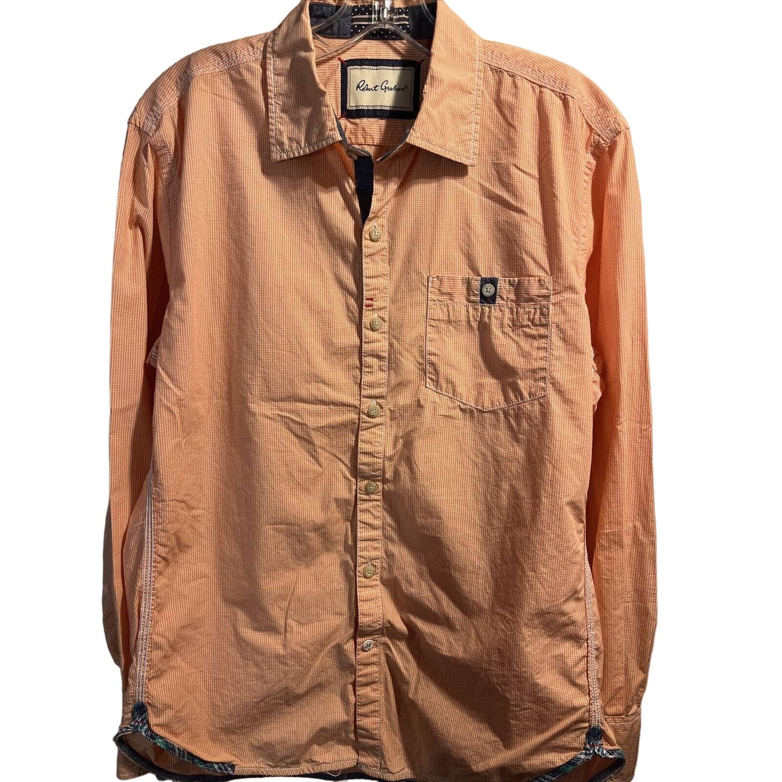 Robert Graham Robert Graham Men’s M Orange Check LS Button Up Cotton Shirt Size US M / EU 48-50 / 2 - 1 Thumbnail
