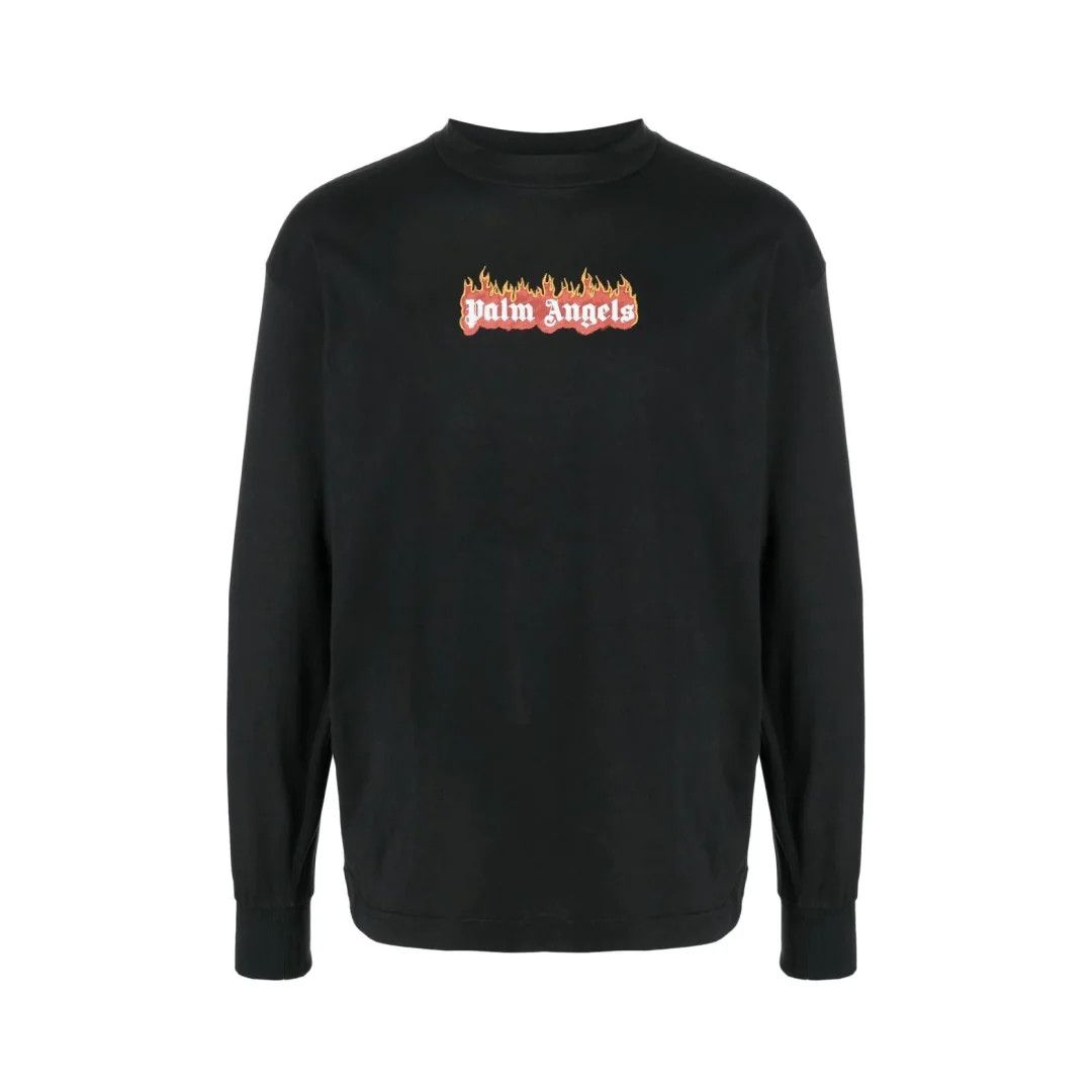 image of Palm Angels O1Mle0424 Burning Logo Long sleeve T-Shirt Black In Black, Men's (Size Large)