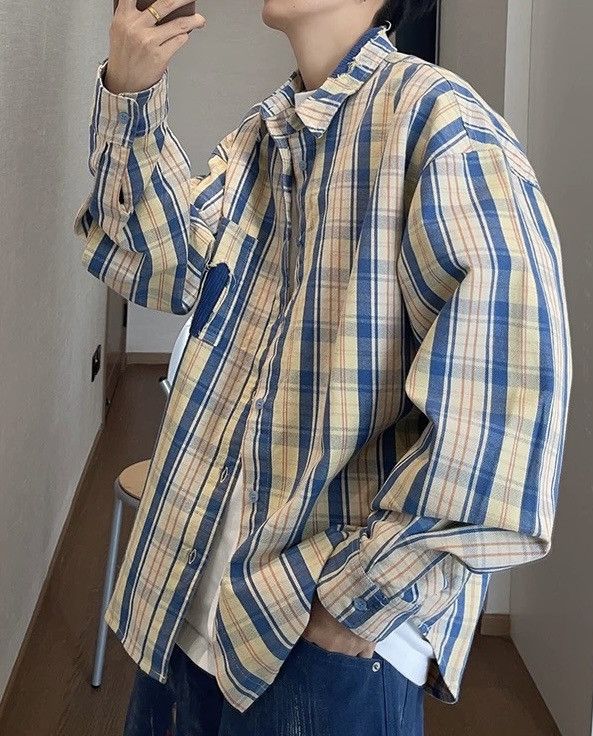 Japanese Brand × Vintage Avant garde retro distressed patchwork plaid button up shirt Size US M / EU 48-50 / 2 - 3 Thumbnail