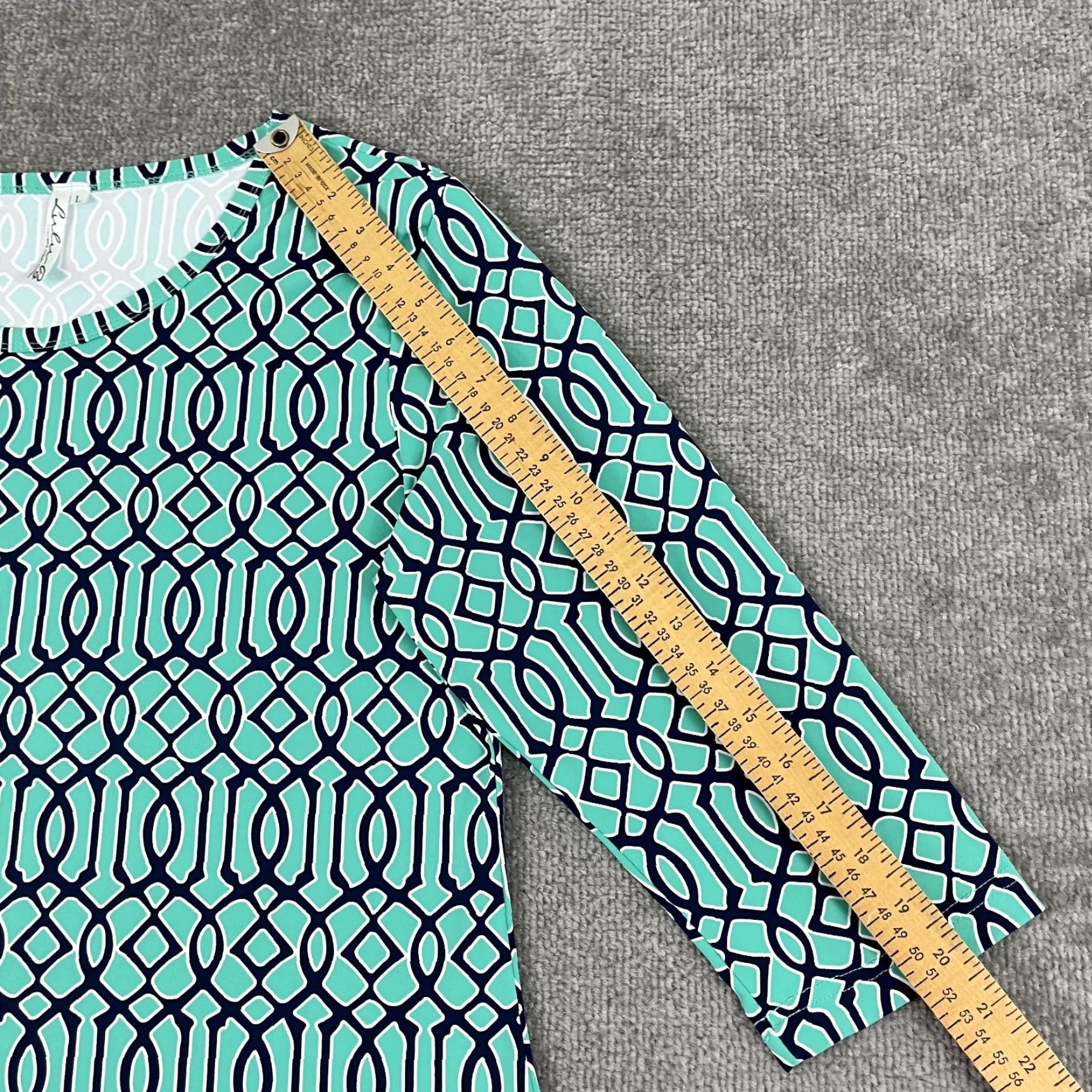 Vintage VINTAGE Lulu B Women's Tunic Dress Mini Dress Casual Party Summer Spring Fall Women Large Green Blue Geometric 3/4 Sleeve Size L / US 10 / IT 46 - 4 Thumbnail