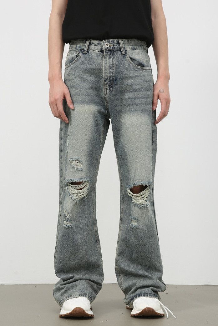 Japanese Brand × Jean Men's washed distressed straight-leg versatile ripped jeans Size US 32 / EU 48 - 6 Thumbnail