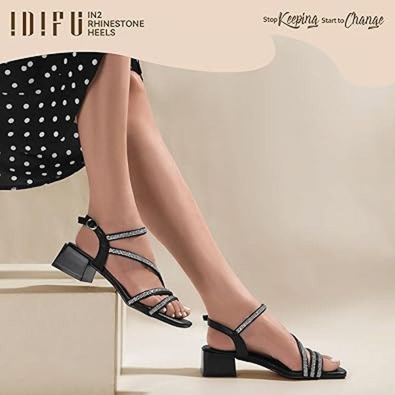 Other Idifu Women's 8.5 Black Silver Rhinestone Block Heel Sandals Size US 8.5 / IT 38.5 - 5 Thumbnail