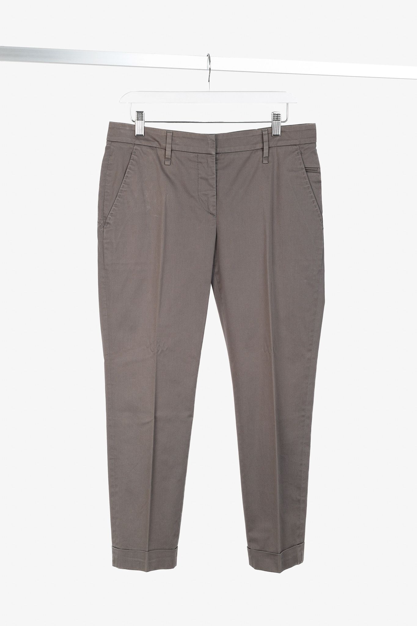 Brunello Cucinelli Brunello Cucinelli Grey Cotton Topstitched Cuffed Trousers Size 28" / US 6 / IT 42 - 1 Thumbnail
