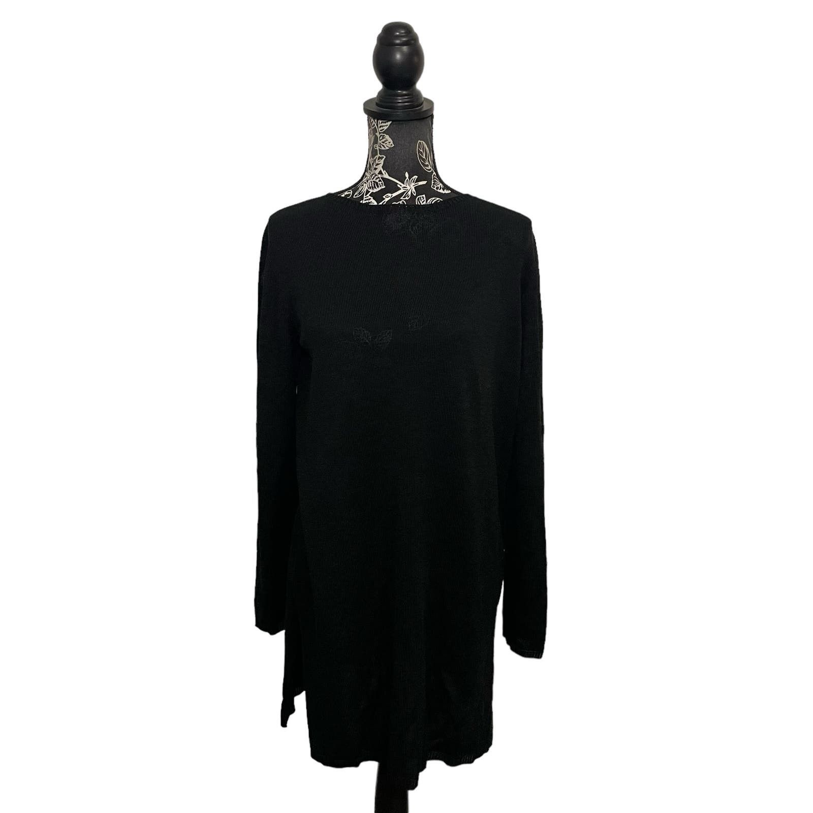 image of Italian Designers Marina Rinaldi Knit Sweater Dress Side Slits Black Small, Women's