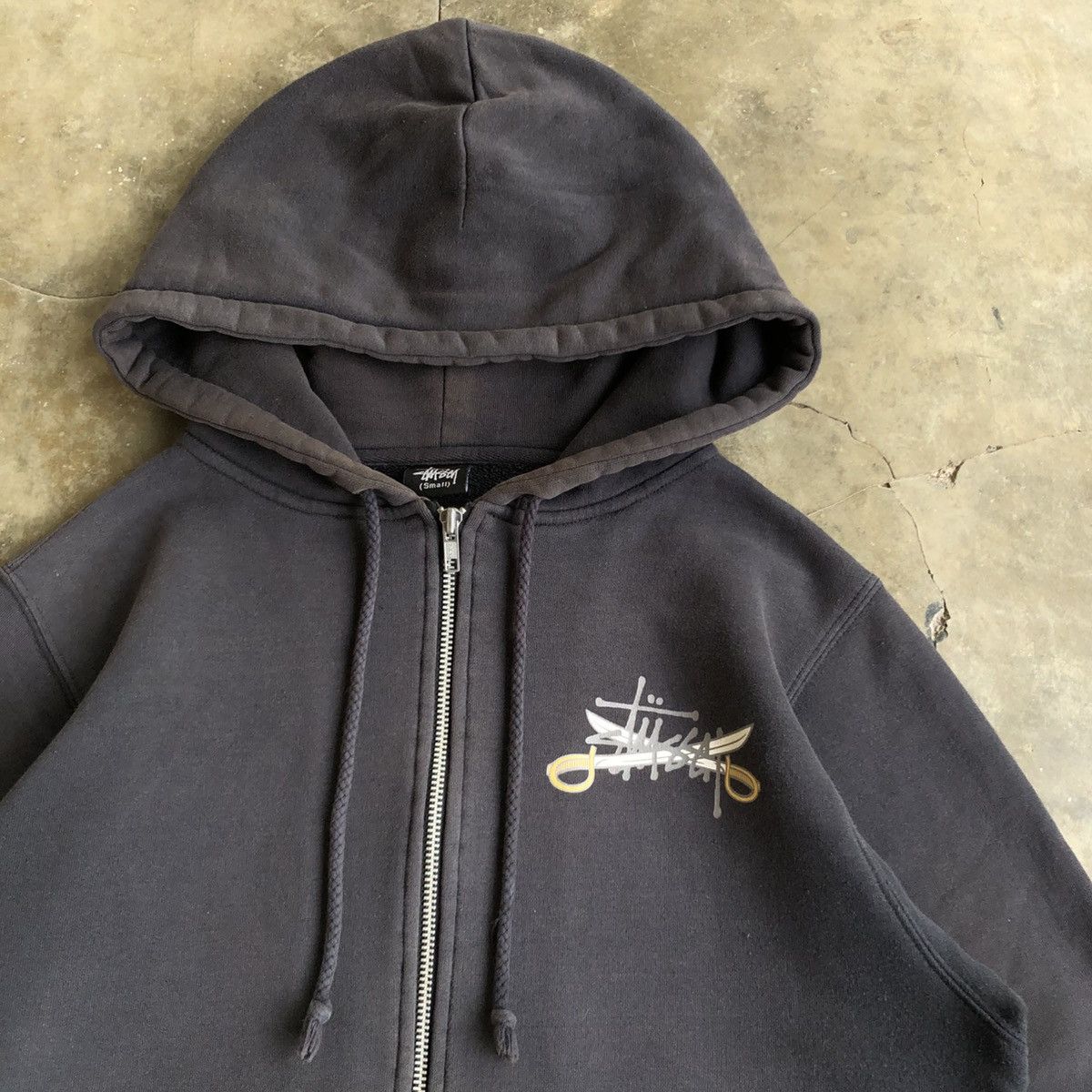 Stussy Vintage Trashed Stussy Dagger Rope Logo Ziphoodie Black Size US L / EU 52-54 / 3 - 7 Thumbnail