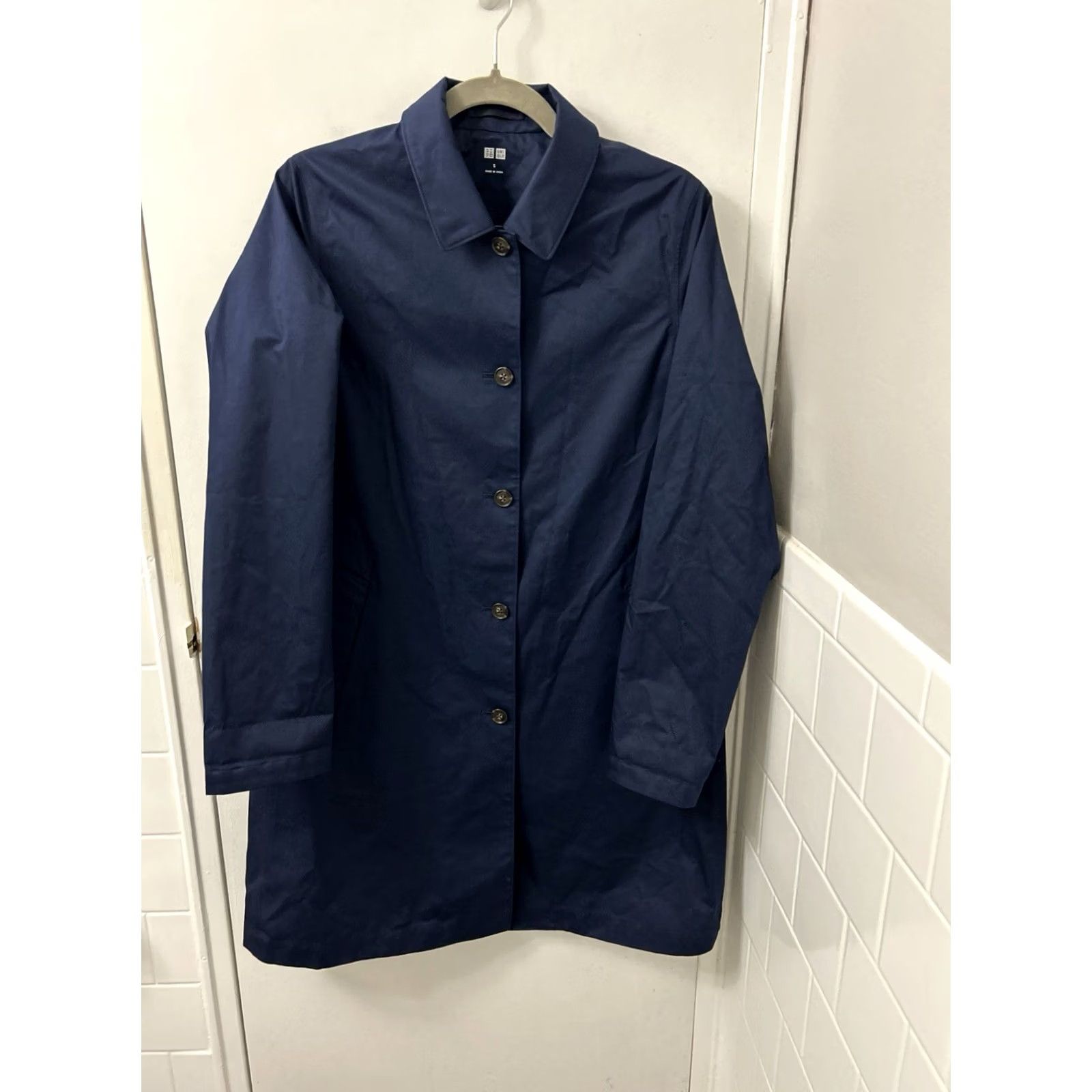 Uniqlo Uniqlo Jacket Womens S Trench Coat Size Navy Button Front Cotton Size S / US 4 / IT 40 - 2 Thumbnail