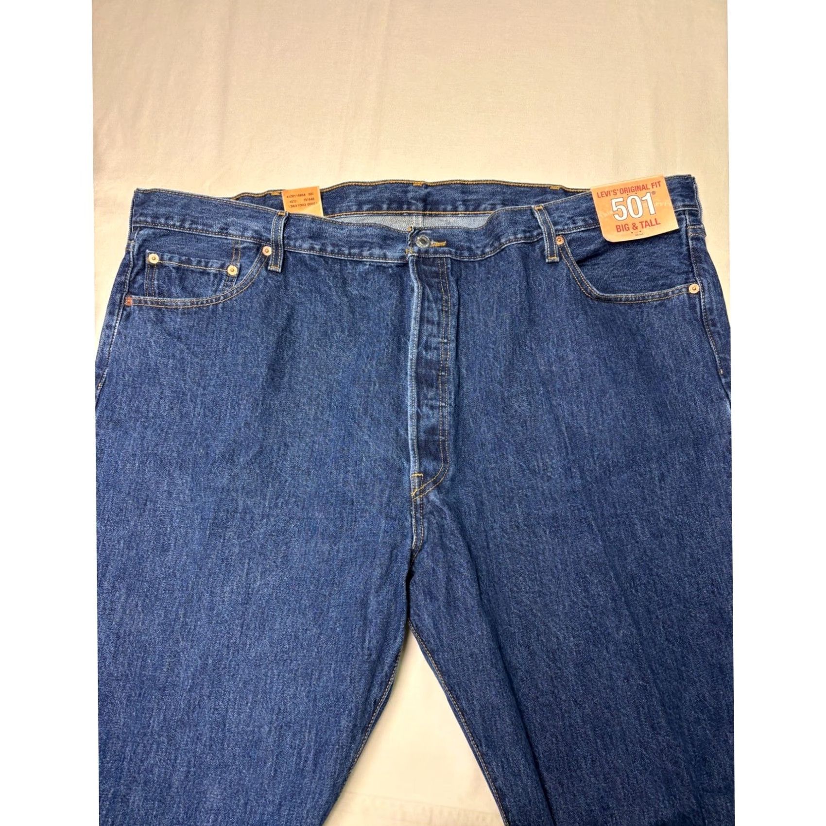 Levi's VINTAGE? No — Levi's 501 Original Fit Big & Tall Jeans Mens 48x30 Dark Wash Blue Button Fly Straight 501 Series Denim Cotton 5-Pocket Size US 32 / EU 48 - 2 Thumbnail