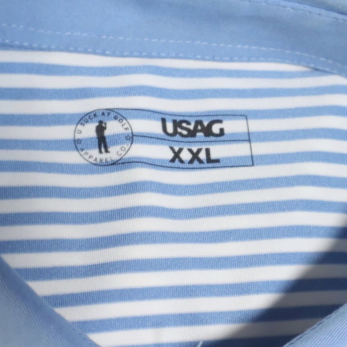 Vintage USAG U Suck at Golf High Stretch Striped Polo Shirt Blue Men's 2XL - Shirt - Men - 2XL - Blue - Polo - Striped - USAG - U Suck at Golf Size US XXL / EU 58 / 5 - 5 Thumbnail