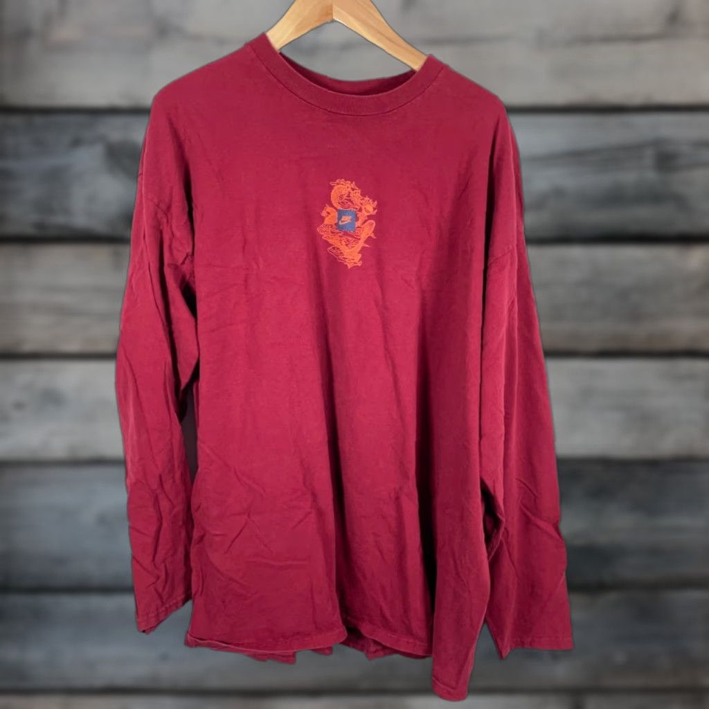 Nike VINTAGE Nike Long Sleeve T-Shirt Mens 2XL Red Dragon Double Sided Print Gray Tag Shirt Size US XXL / EU 58 / 5 - 1 Thumbnail