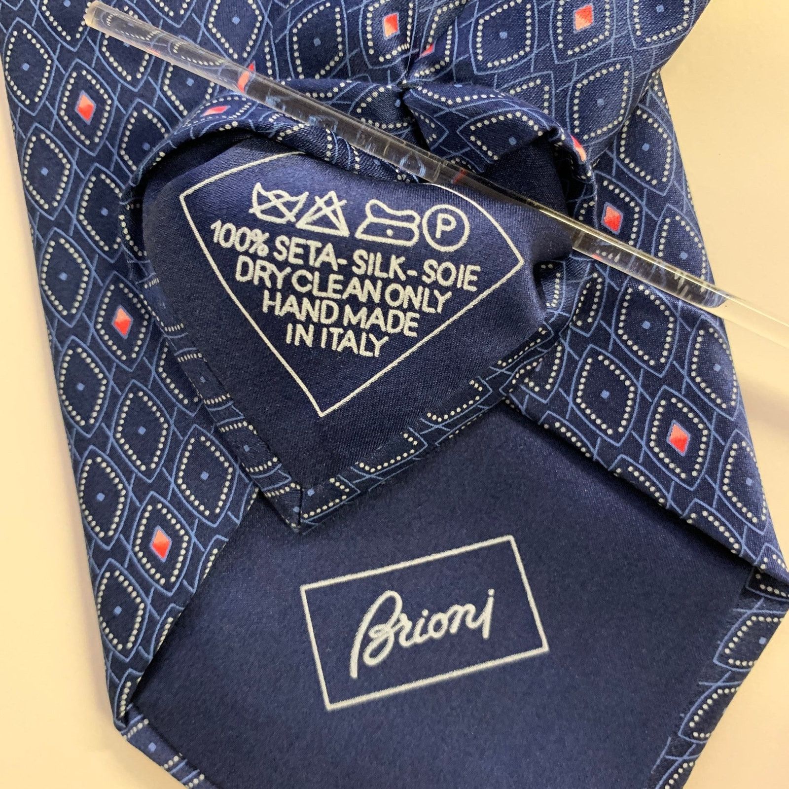 Brioni BRIONI Blue White Geometric Silk Tie Size ONE SIZE - 3 Thumbnail