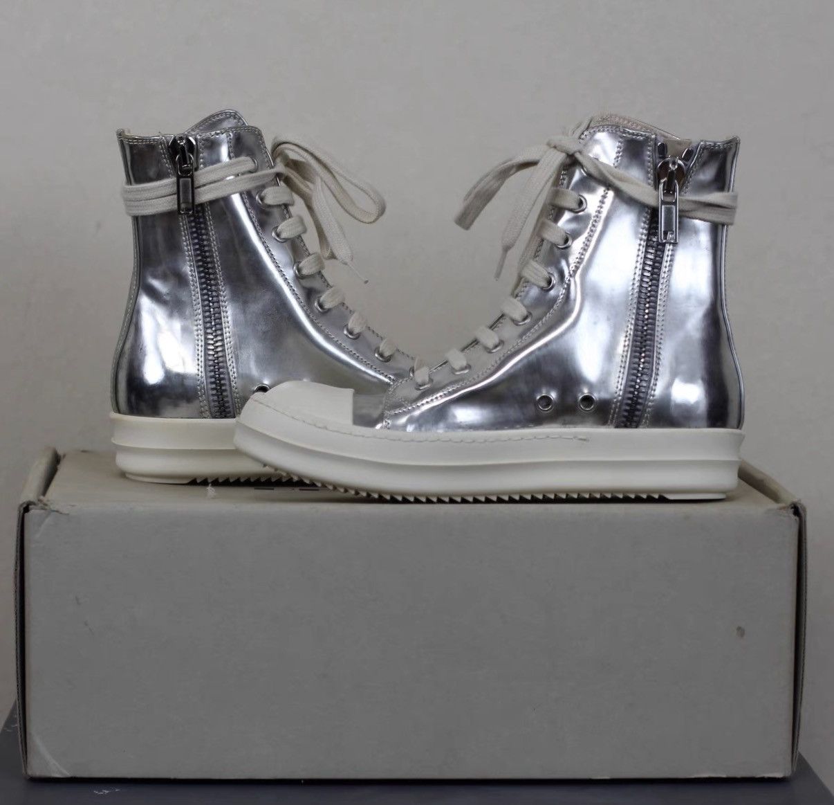 Rick Owens Rick Owens DRKSHDW Mirror Metallic High-Top Sneakers Size US 5 / IT 35 - 4 Thumbnail