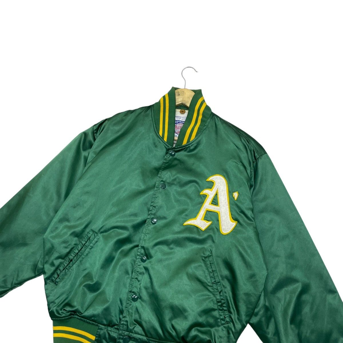 Chalk Line × MLB × Starter 💥Vtg National League Oakland Athletics Satin Bomber Jacket Size US L / EU 52-54 / 3 - 3 Thumbnail