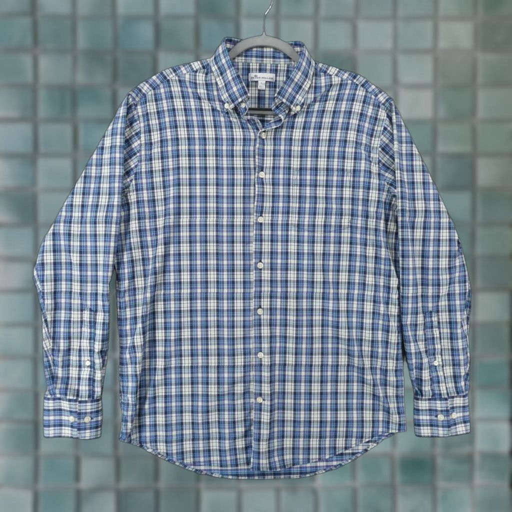 Peter Millar Peter Millar Shirt Men L Long Sleeve Button Up Blue Plaid Lightweight Size US L / EU 52-54 / 3 - 1 Thumbnail