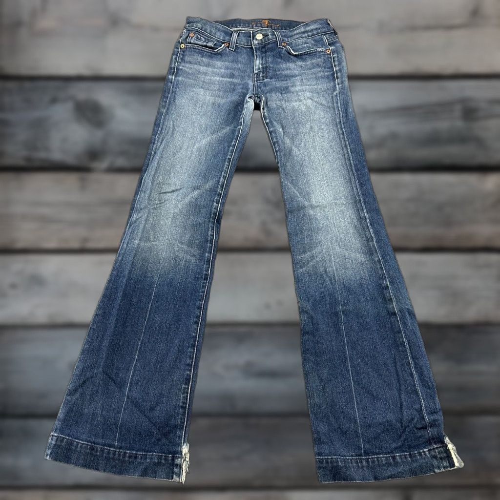 7 For All Mankind Dojo Jeans Womens 28 Jeans Blue Flare Distressed Stretch Dark Wash City Modern 7 For All Mankind Womens 28 Jeans