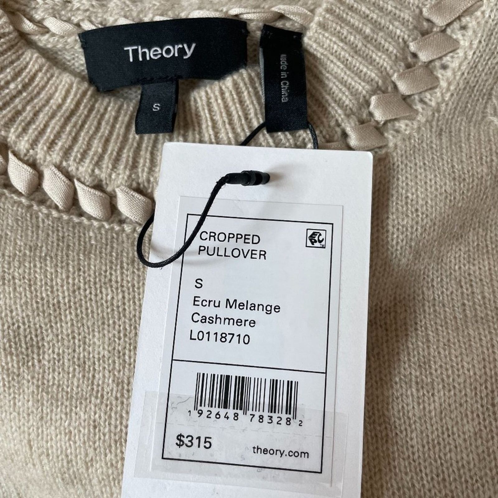 Theory Ribbon-Trim Cropped Sweater in Cashmere from TheoryEcru Size S / US 4 / IT 40 - 5 Thumbnail