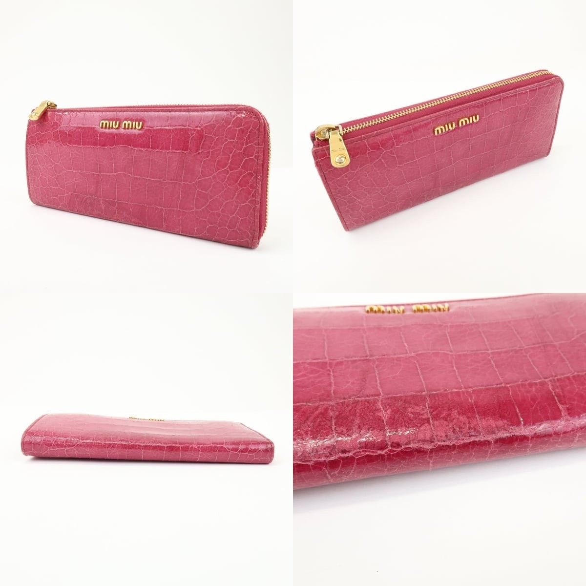 Miu Miu Miu Miu Logo Embossed Leather Zippy Long Wallet Pink Size ONE SIZE - 3 Thumbnail