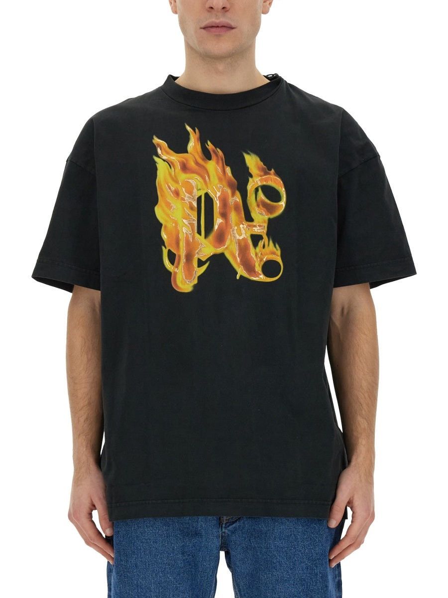 Palm Angels o1y0325 Logo Crewneck T-Shirt in Black Size US XL / EU 56 / 4 - 1 Thumbnail