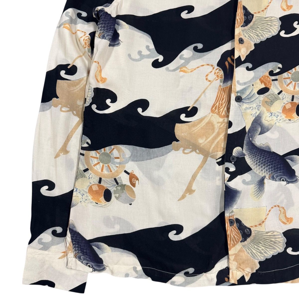 Allsaints All Saint Viscose Rayon Japanese Koi Fish Open Collar Shirt Size US M / EU 48-50 / 2 - 11 Thumbnail