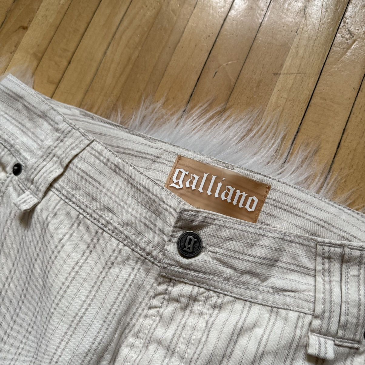 John Galliano 📌 NEW John Galliano Y2K 00s Big Logo Striped Beige Pants Size 29" - 13 Thumbnail