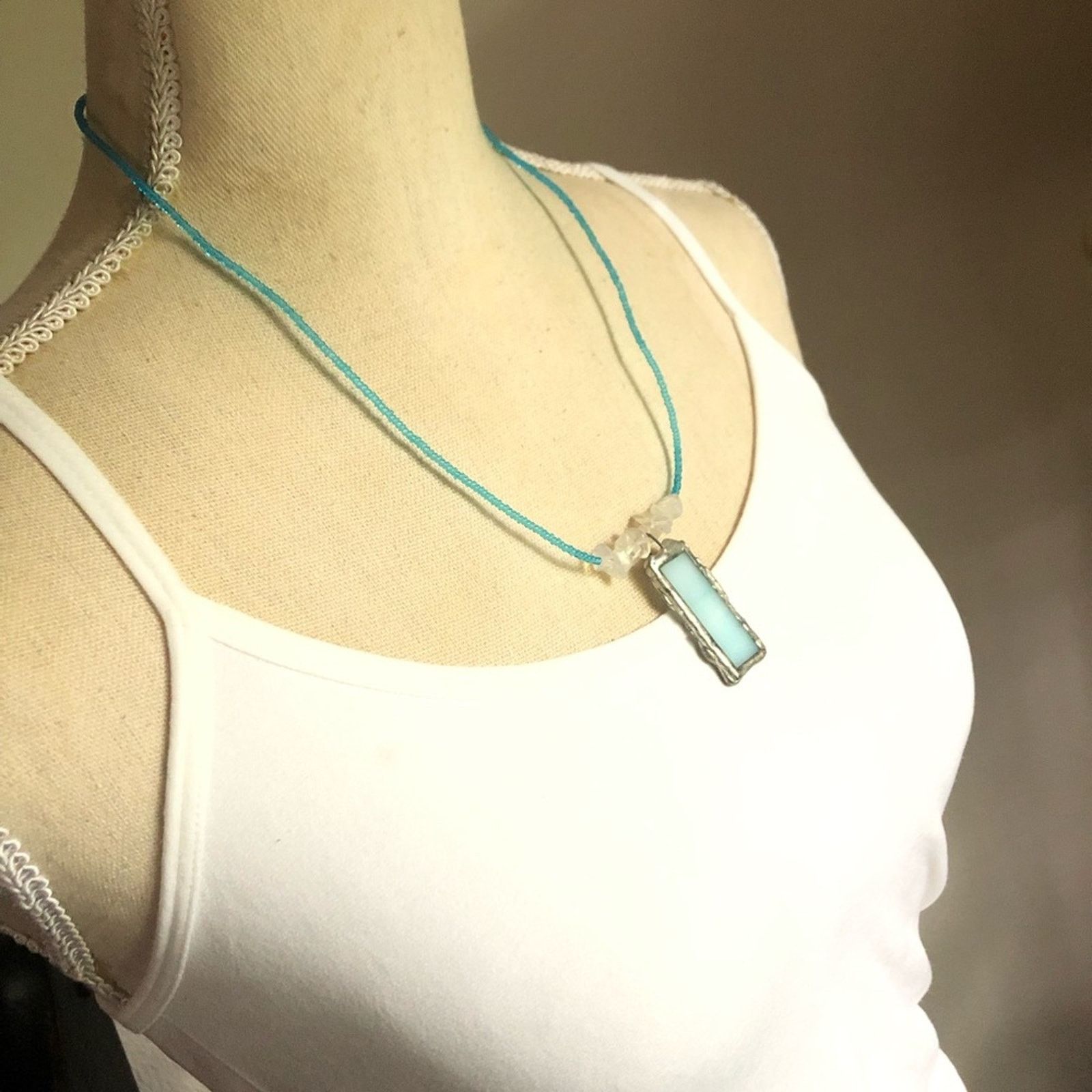 Handmade Handcrafted stained glass pendant beaded necklace Size ONE SIZE - 2 Thumbnail