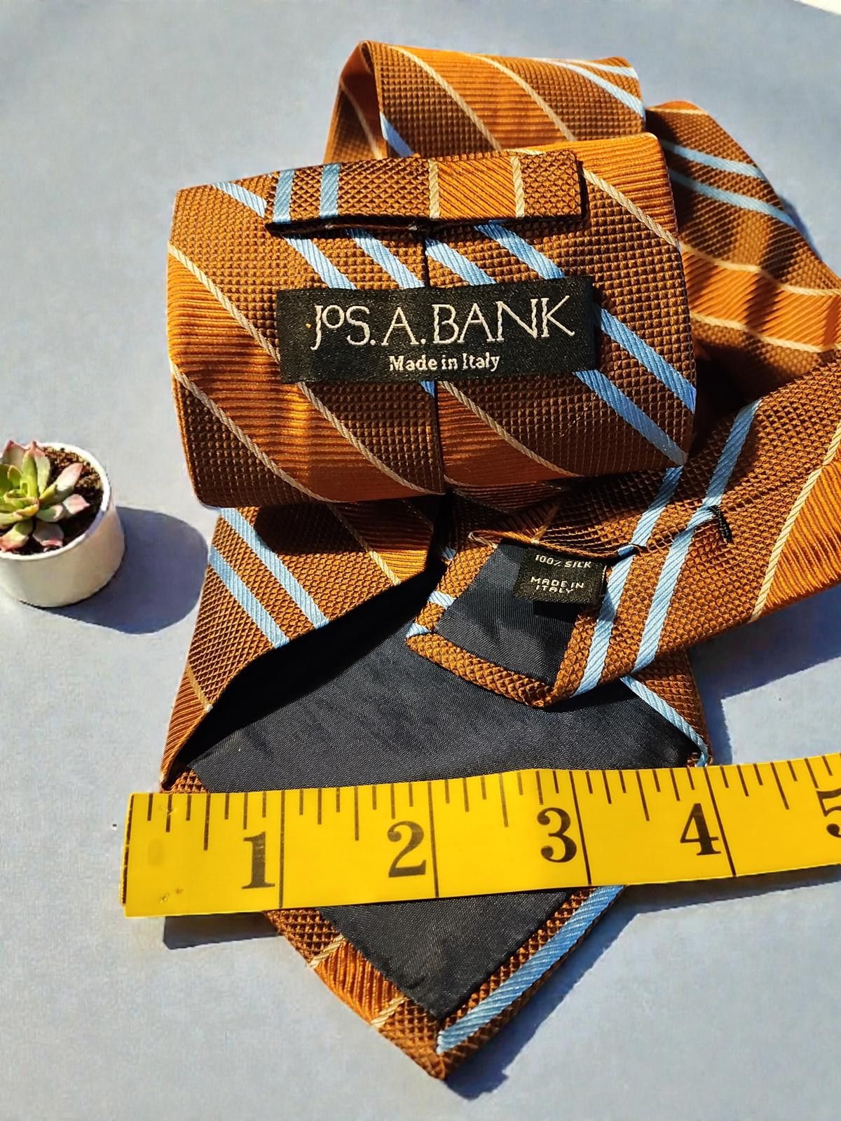 Jos. A. Bank Jos. A. Bank Luxury Silk Men's Tie Brown with Blue and White Size ONE SIZE - 3 Thumbnail