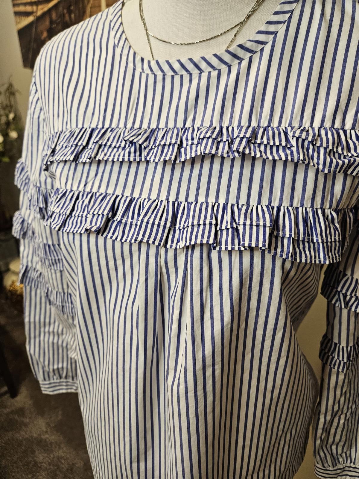 J.Crew J.Crew Striped Ruffle Sleeve Top #439 Size XS / US 0-2 / IT 36-38 - 8 Thumbnail