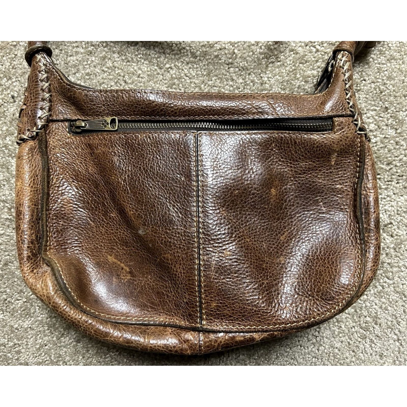 Patricia Nash Patricia Nash Camila Cognac Brown Leather Crossbody Bag Hobo Tassel Zip Women Medium Brown Studded Suede Lining Vintage No Size ONE SIZE - 3 Thumbnail