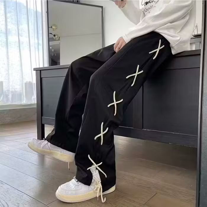 image of Streetwear Sweatpants Vintage Straight Trousers in Black, Men's (Size 32)