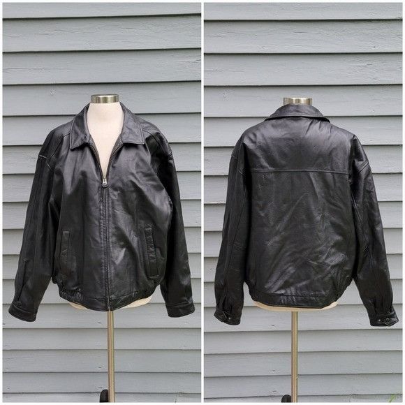 Croft & Barrow Vintage 90s y2k Croft & Barrow Black Leather Bomber Racer Ca Size US L / EU 52-54 / 3 - 1 Thumbnail