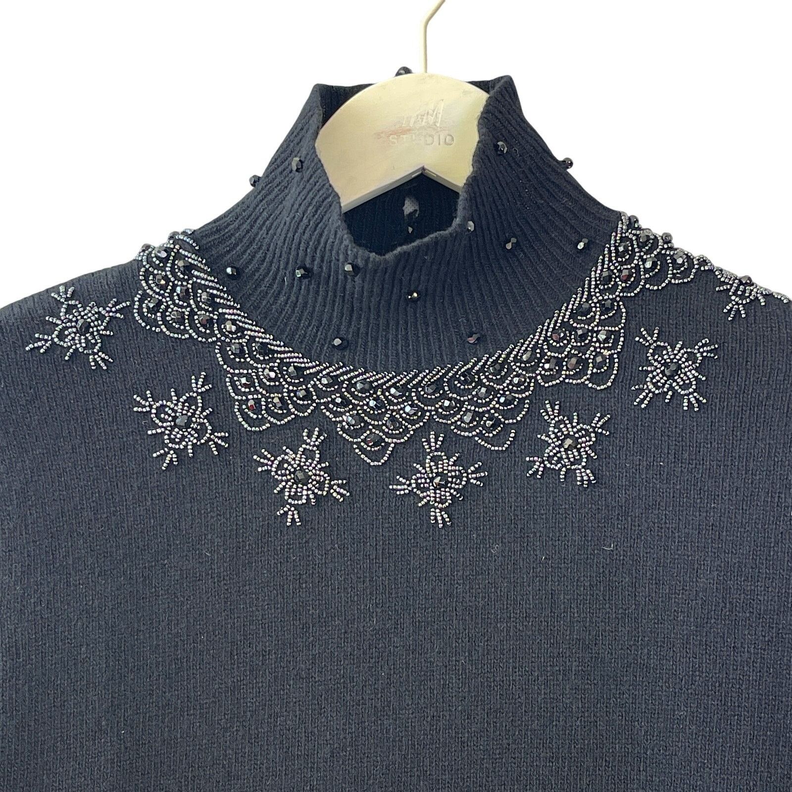 Vintage VINTAGE 80s Jet Beaded Turtleneck Sweater Size S/M Size M / US 6-8 / IT 42-44 - 2 Thumbnail