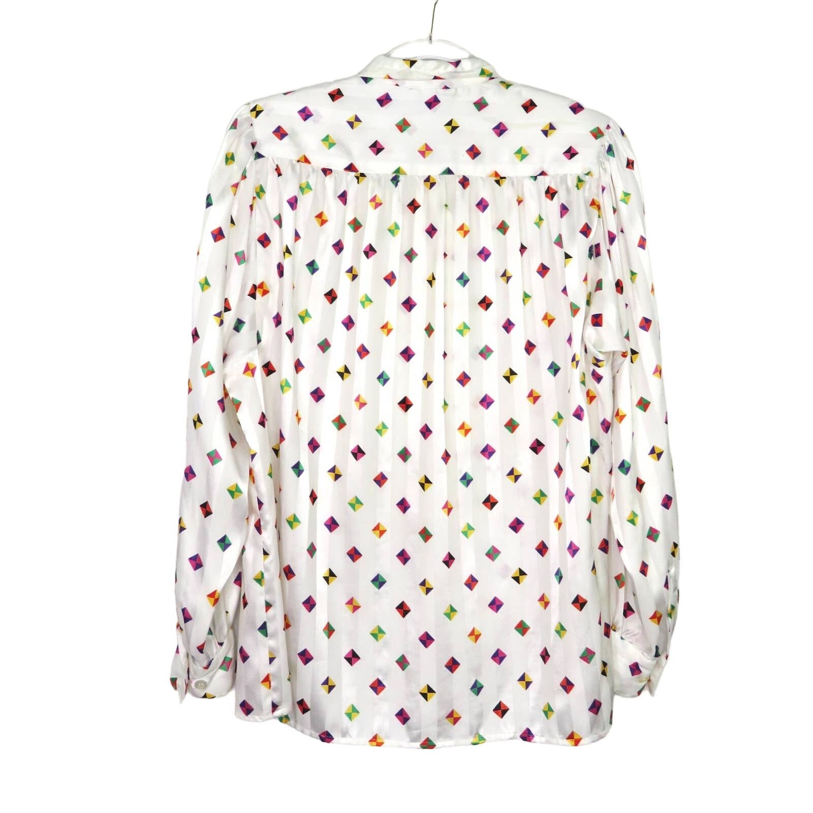 Vintage 1980s Rainbow Vintage Satin Blouse Pussybow Neck Medium Size M / US 6-8 / IT 42-44 - 3 Thumbnail