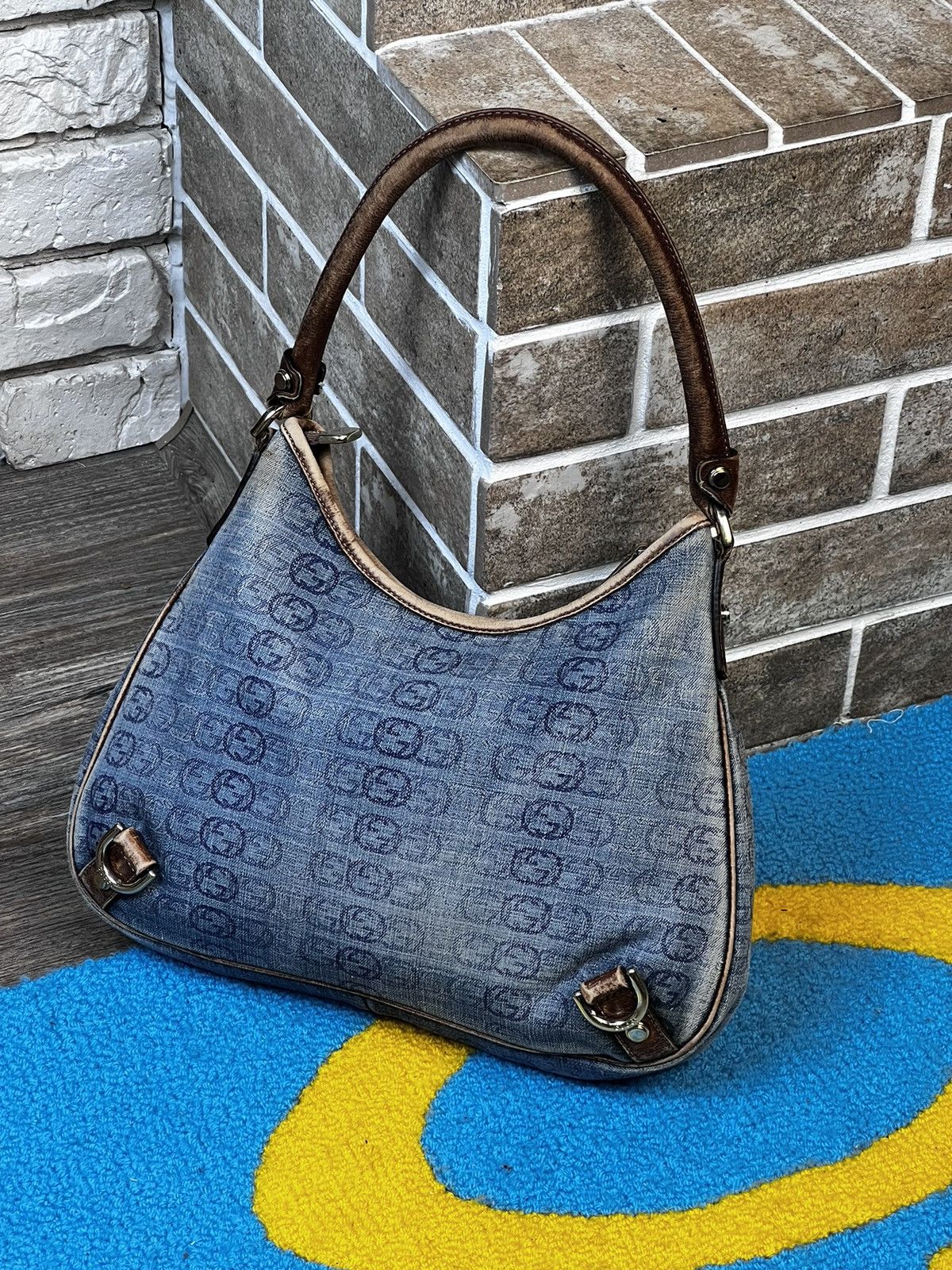 Gucci × Vintage Gucci Blue GG Denim Abbey D-Ring Shoulder Hobo Bag Size ONE SIZE - 5 Thumbnail