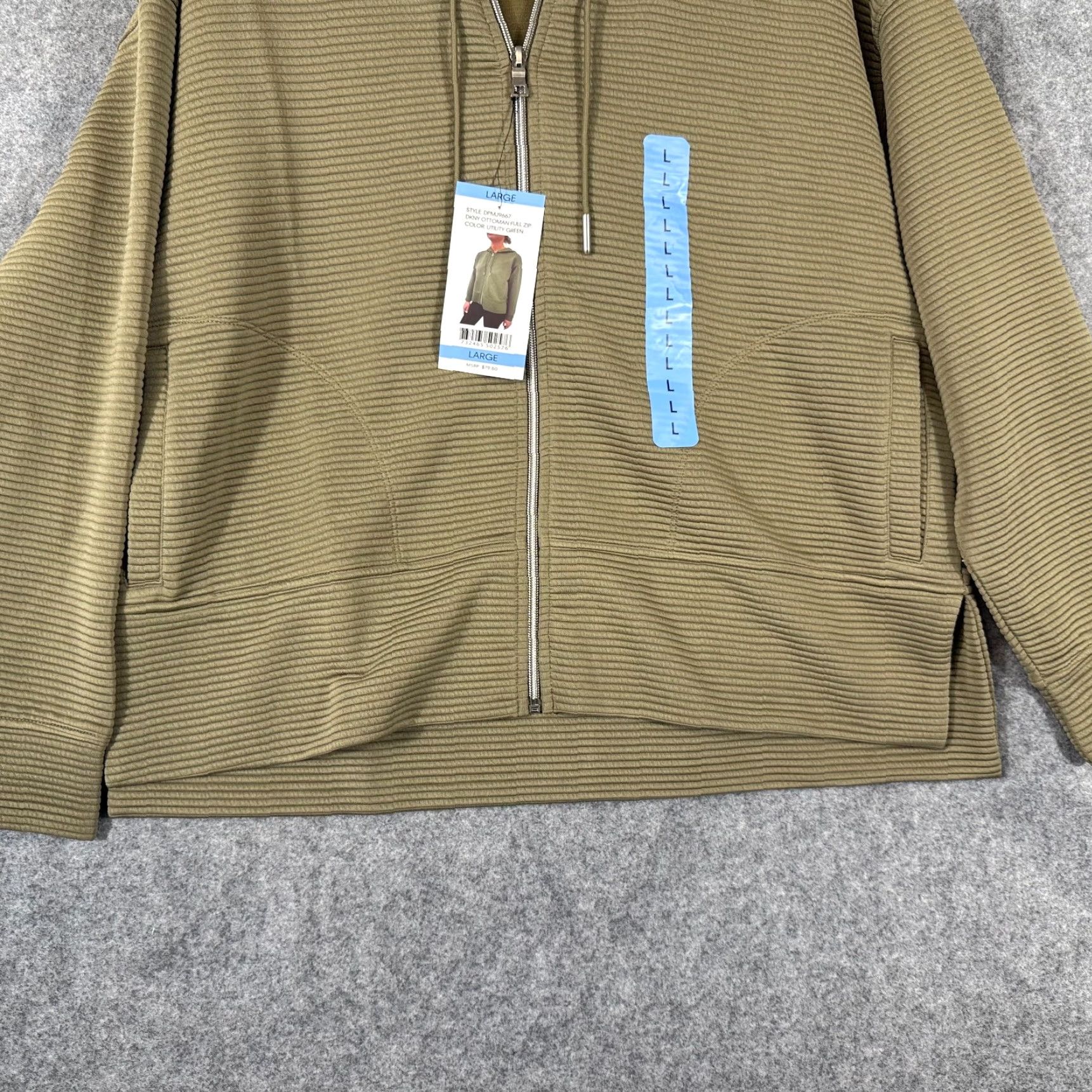 DKNY DKNY Hoodie Full Zip Womens L Utility Green NWT Ribbed Zipper Pockets Size L / US 10 / IT 46 - 4 Thumbnail