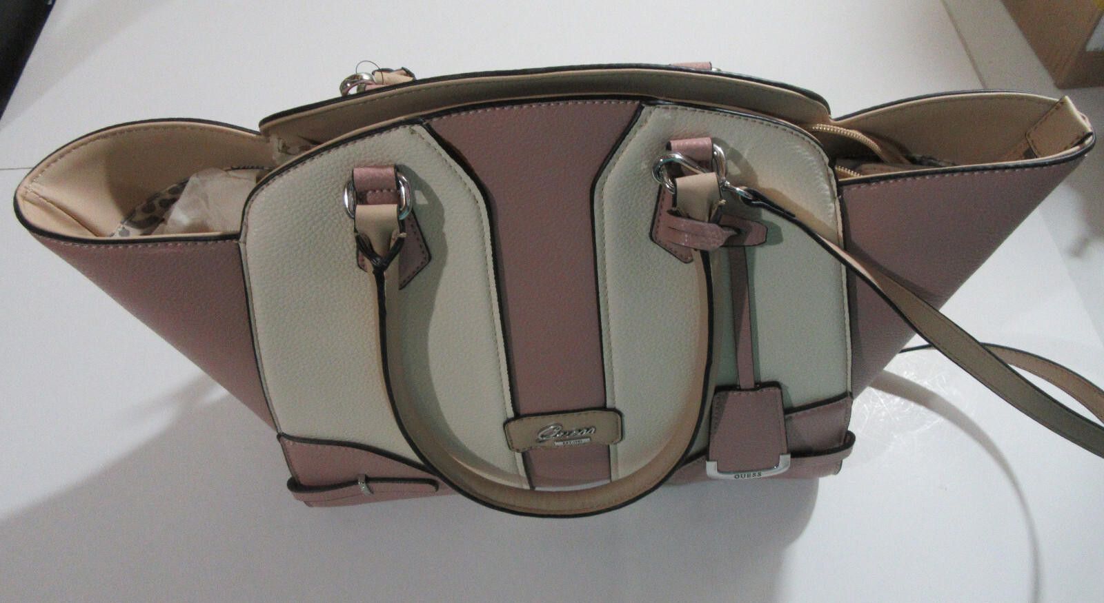 Guess Guess Purse Satchel Crossbody Tote Handbag Pink / Ecru NWOT Size ONE SIZE - 10 Thumbnail