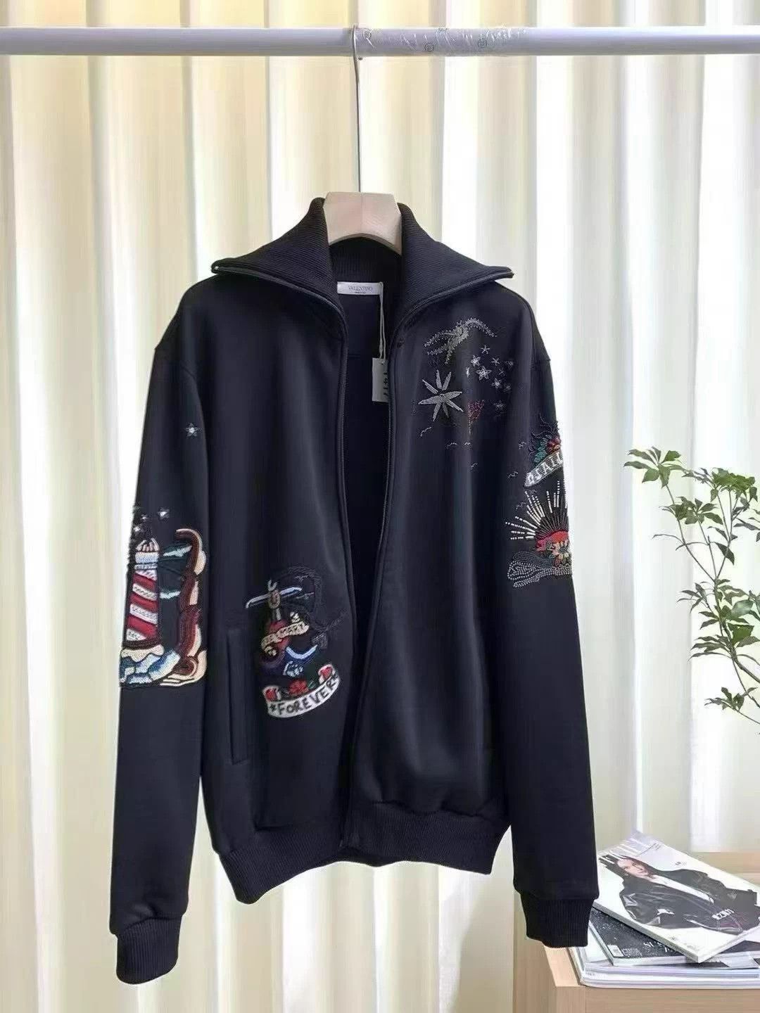 Valentino Black Embroidered Zip-Up Sweatshirt Size US L / EU 52-54 / 3 - 1 Thumbnail