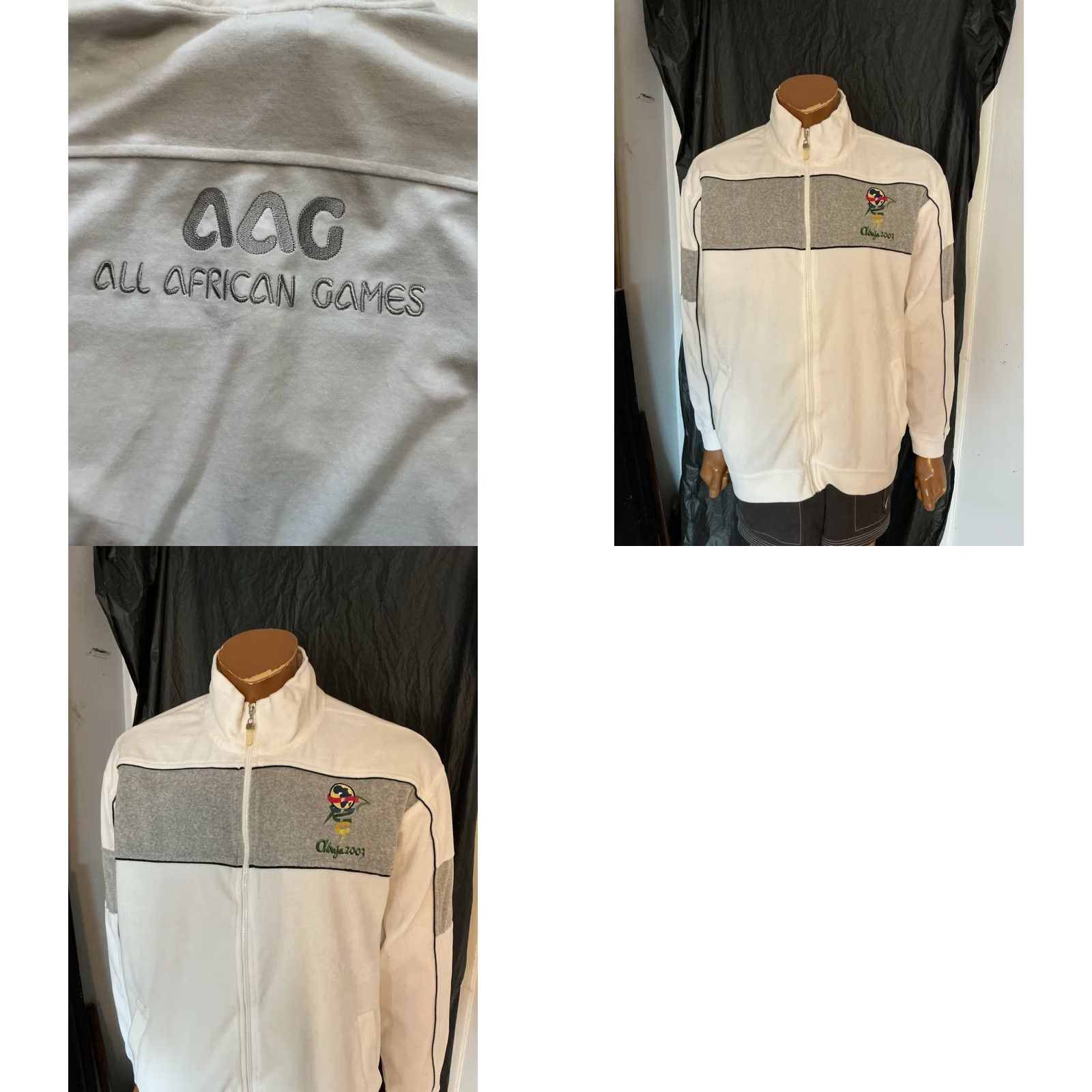 Velour VINTAGE Y2K 2003 Abuja 8th All Africa Games Team Velour Full Zip Jacket XL Mens White Track Jacket Size US XL / EU 56 / 4 - 8 Thumbnail