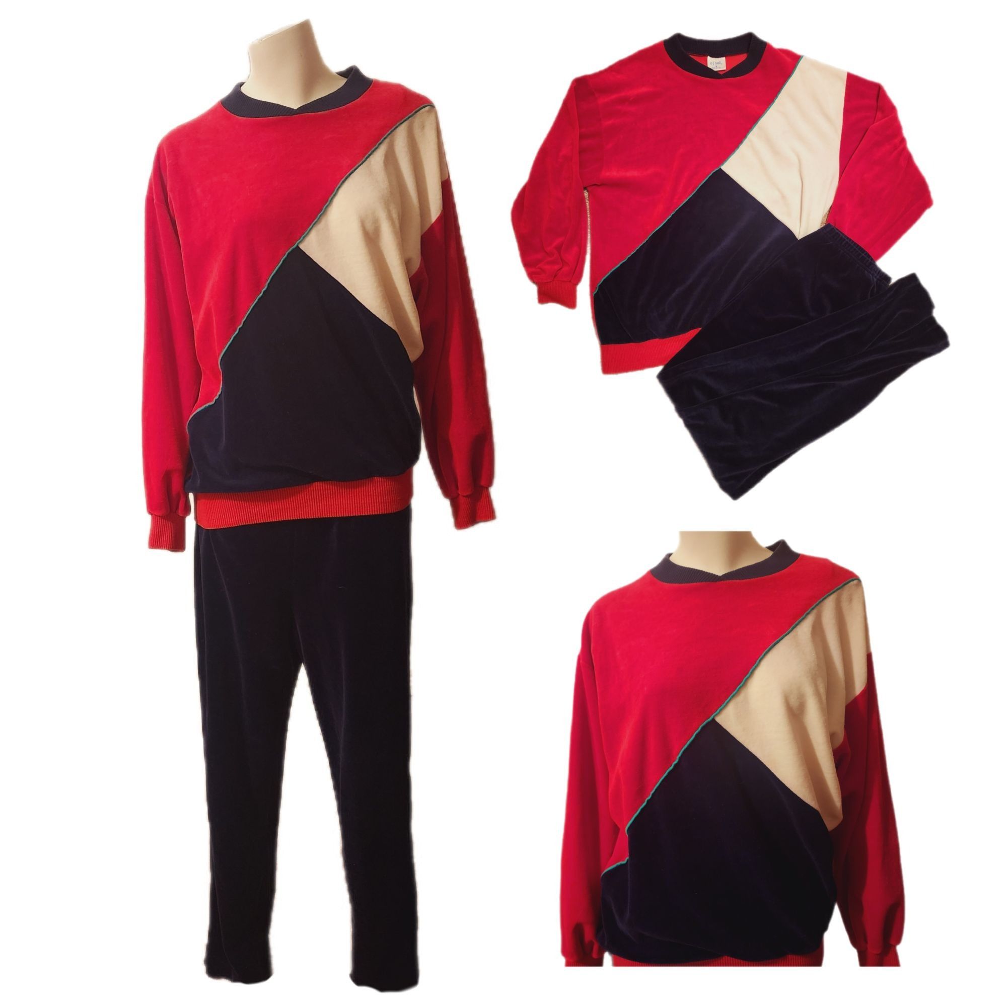 image of Vintage Velour Tracksuit Velvet Grandpa Sweater And Pants Se in Red, Men's (Size Medium)