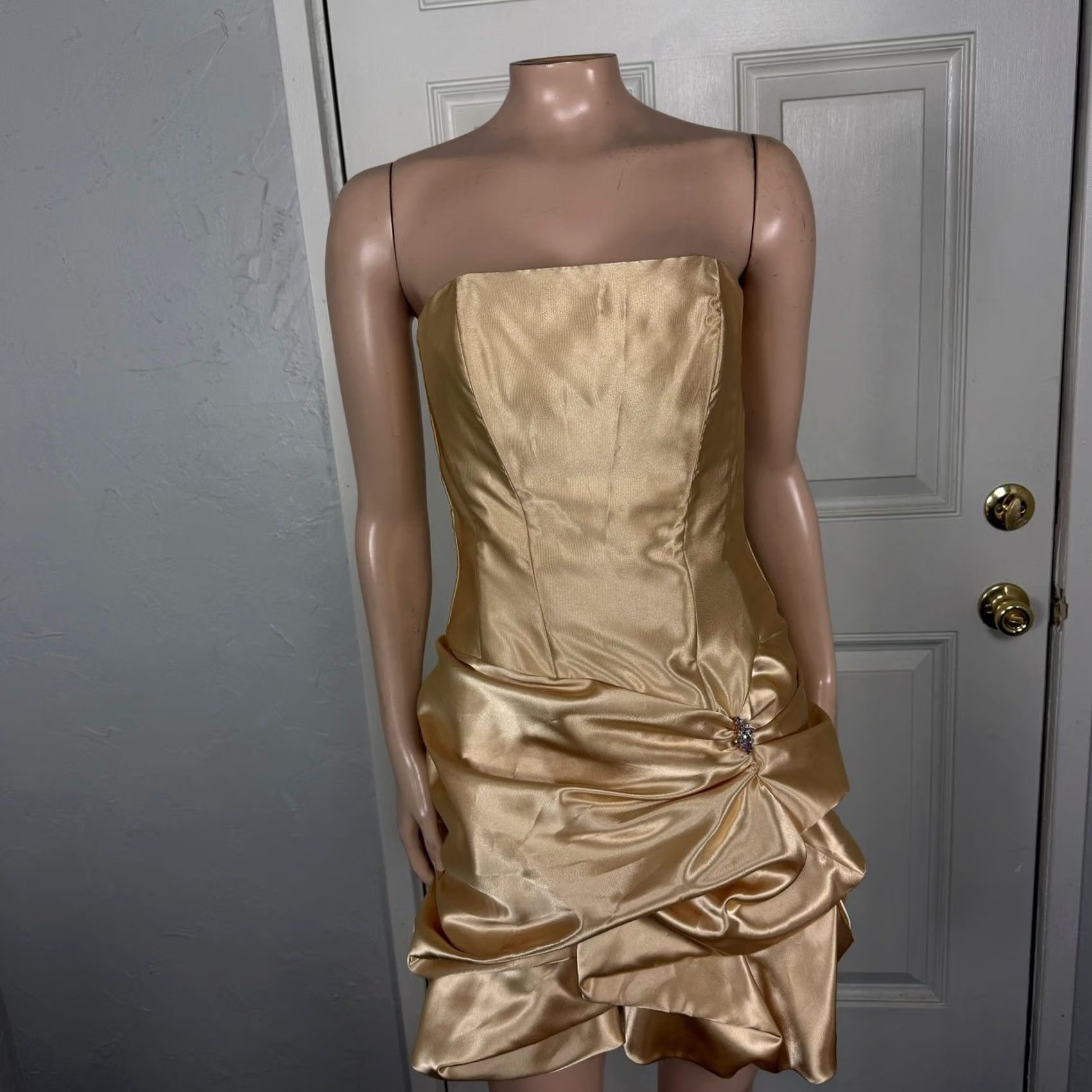 Jessica McClintock VINTAGE Jessica McClintock Dress Ball Gown XS Gold 1990s Party/Cocktail Strapless Mini 5/6 Size XS / US 0-2 / IT 36-38 - 2 Thumbnail